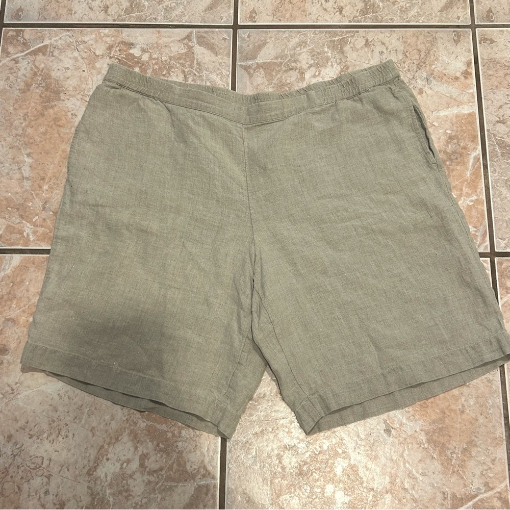 100% LINEN khaki shorts J JILL stretchy neutral